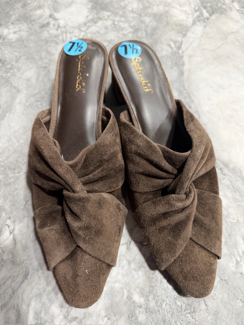 Splendid Brown Suede Knot Mule Heels | Size 7.5 | Block Heel Slides